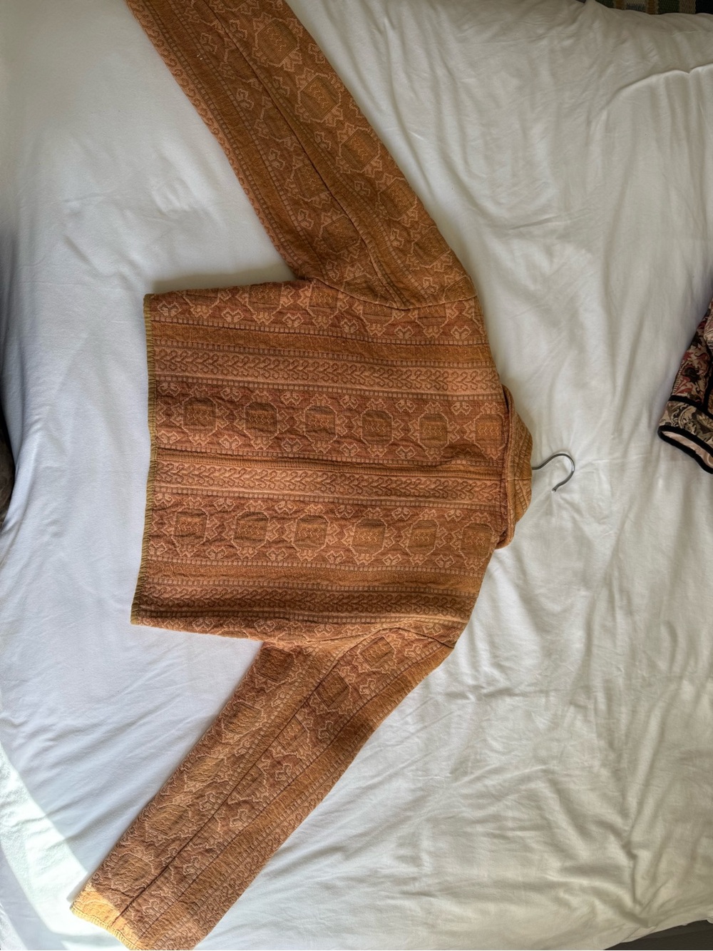 Textured Rust Orange Patterned Cropped Jacket